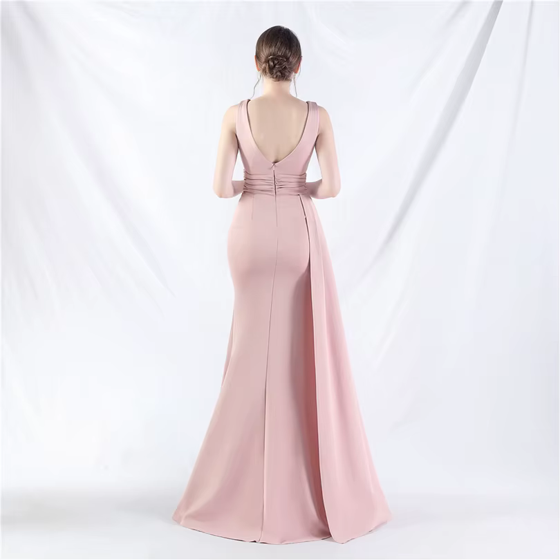Elegant Mermaid Slit Soft Satin Formal Occasion Wedding Party Dress - Image 12