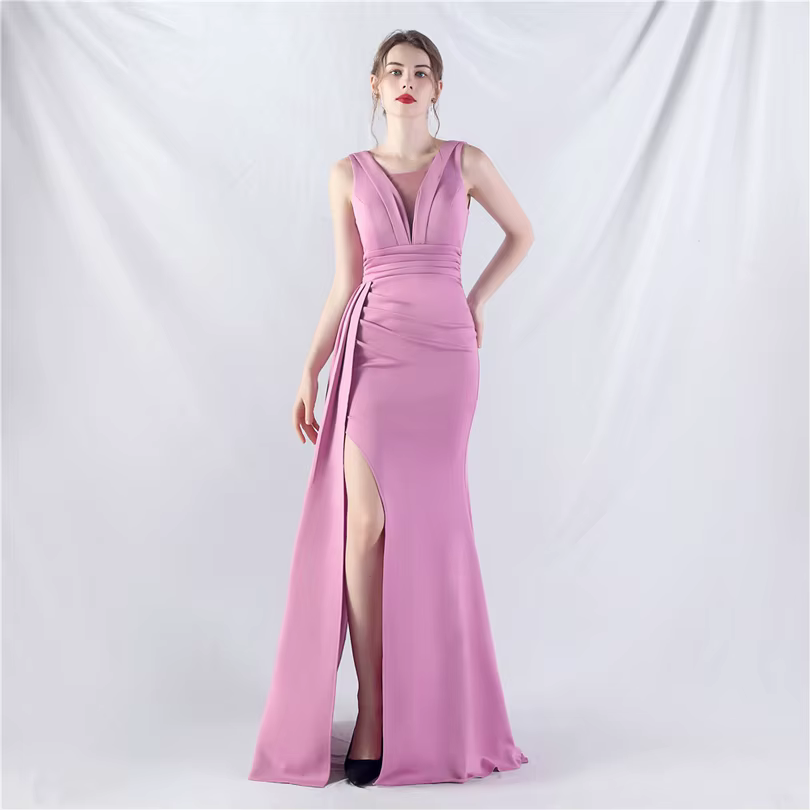 Elegant Mermaid Slit Soft Satin Formal Occasion Wedding Party Dress - Image 2