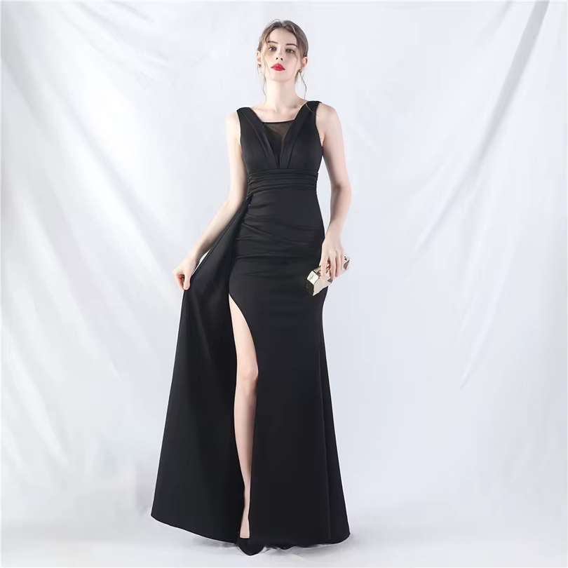 Elegant Mermaid Slit Soft Satin Formal Occasion Wedding Party Dress - Image 16