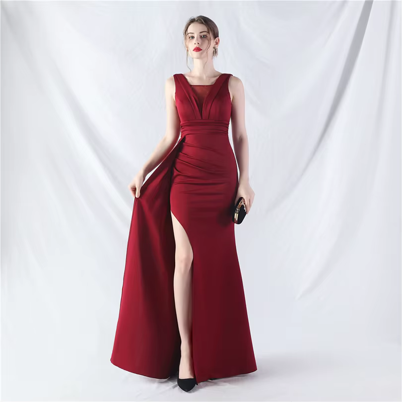 Elegant Mermaid Slit Soft Satin Formal Occasion Wedding Party Dress - Image 19
