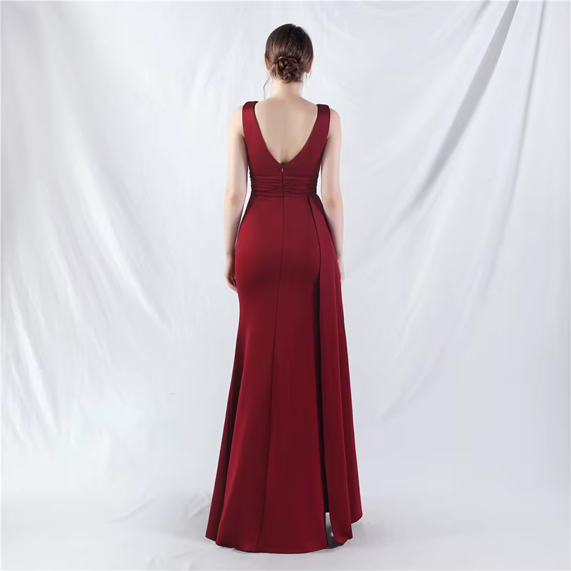 Elegant Mermaid Slit Soft Satin Formal Occasion Wedding Party Dress - Image 21