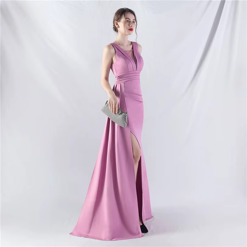 Elegant Mermaid Slit Soft Satin Formal Occasion Wedding Party Dress - Image 3