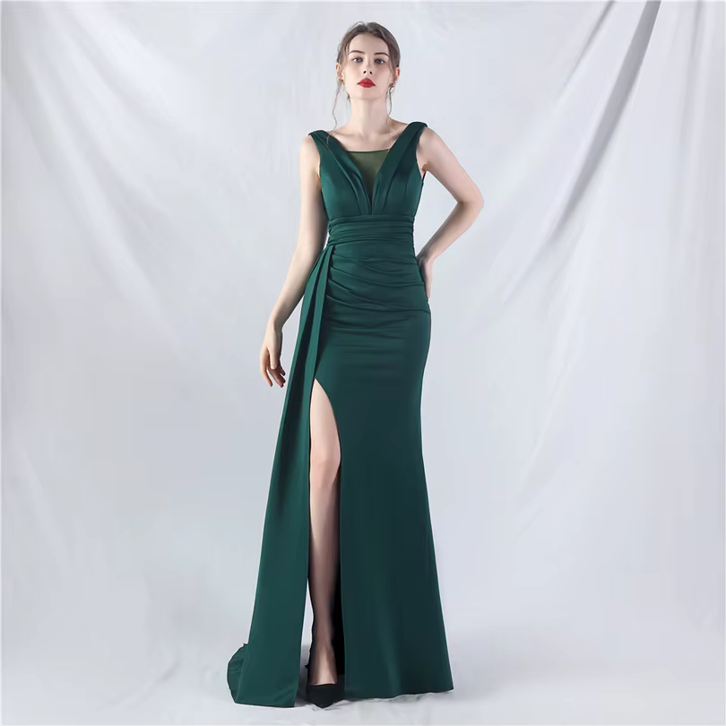 Elegant Mermaid Slit Soft Satin Formal Occasion Wedding Party Dress - Image 22