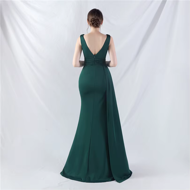 Elegant Mermaid Slit Soft Satin Formal Occasion Wedding Party Dress - Image 24