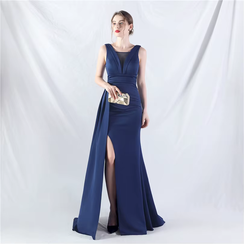 Elegant Mermaid Slit Soft Satin Formal Occasion Wedding Party Dress - Image 25