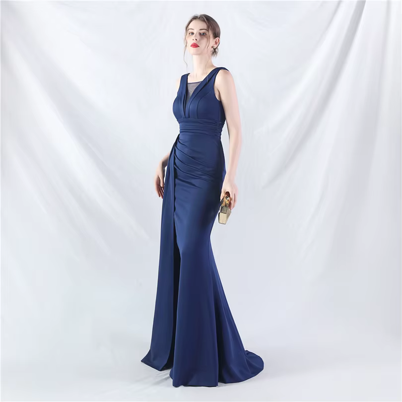 Elegant Mermaid Slit Soft Satin Formal Occasion Wedding Party Dress - Image 26