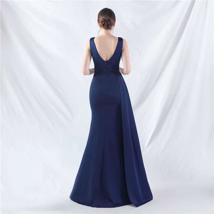 Elegant Mermaid Slit Soft Satin Formal Occasion Wedding Party Dress - Image 27