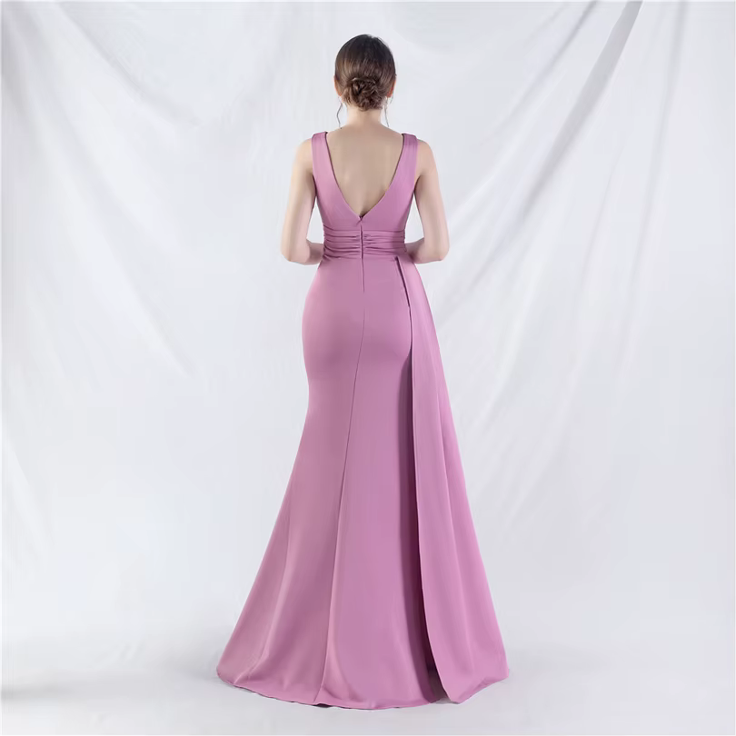 Elegant Mermaid Slit Soft Satin Formal Occasion Wedding Party Dress - Image 6