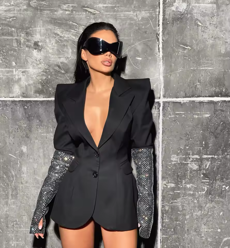 Elegant Mesh Network Patchwork High Street Celebrity Blazer Dress