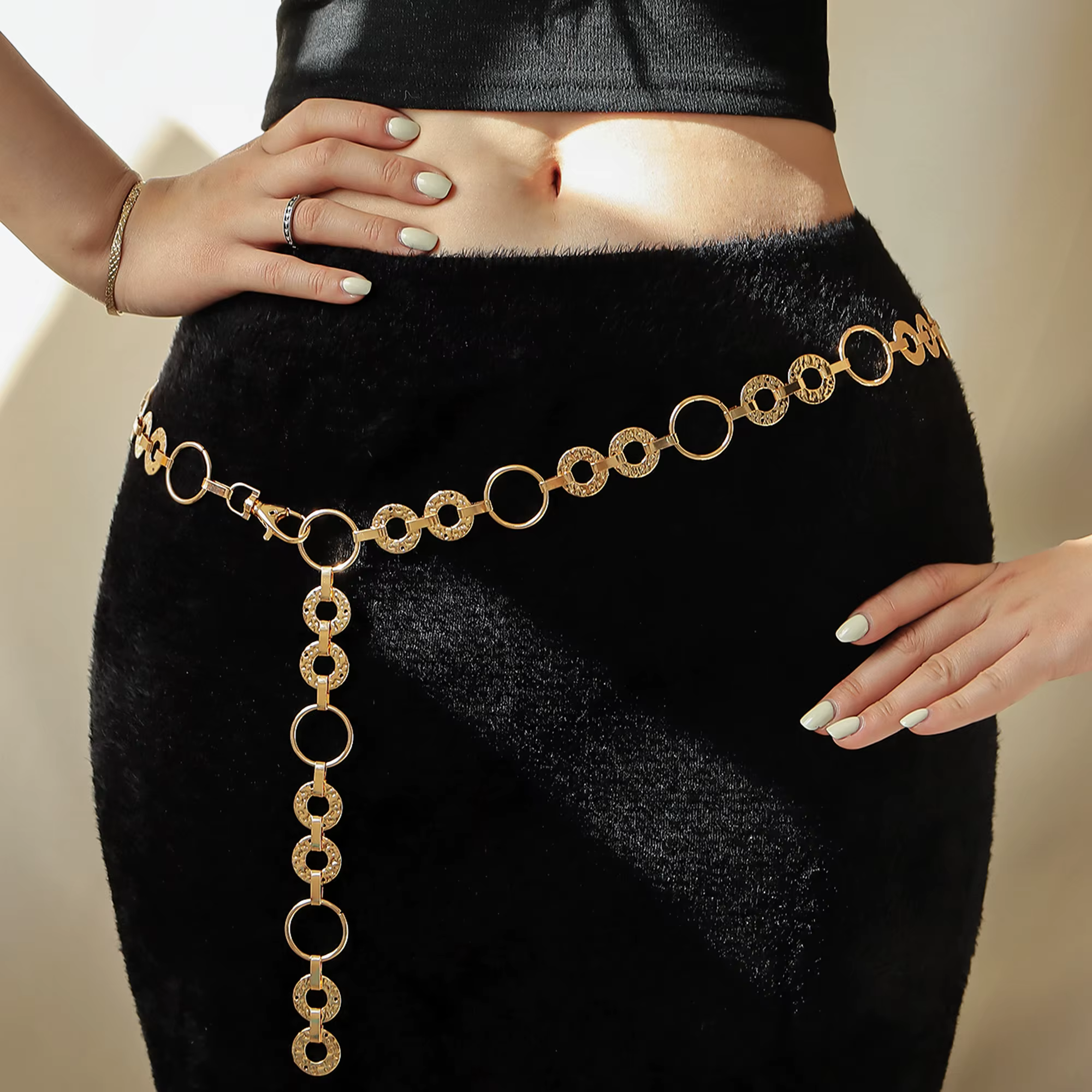 Elegant Metal Waist Chain Geometric Fashion Round Party Belts