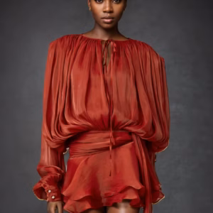 Elegant O-Neck Lace-up High Waist Folds Draped Ruffles Mini Dress