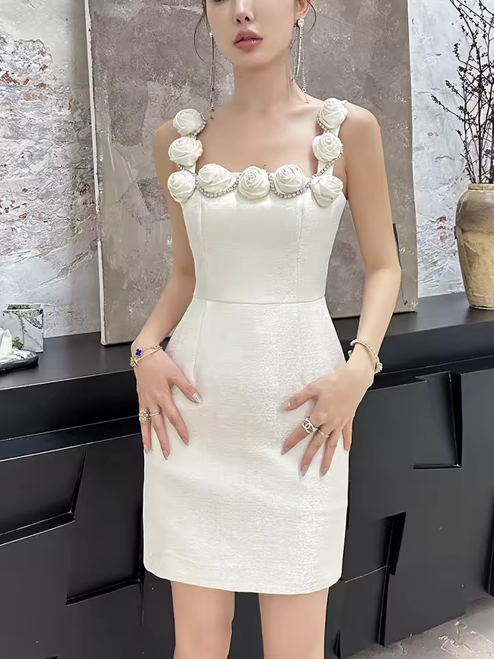 Elegant Patchwork Appliques High Waist Mini Dress