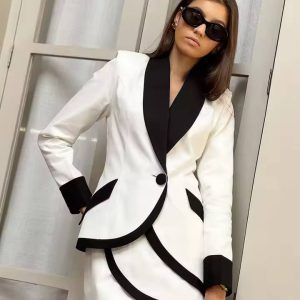 Elegant Patchwork Single Button Pockets Shirts And Mini Skirts 2 Piece Set