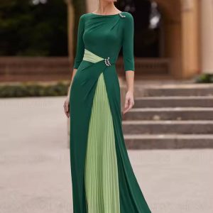 Elegant Pleat Satin Pearls Long Mother Of The Bride Dress