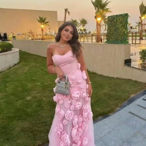 Elegant Preppy Style 3D Flower Side Slit Floor-length Maxi Dress
