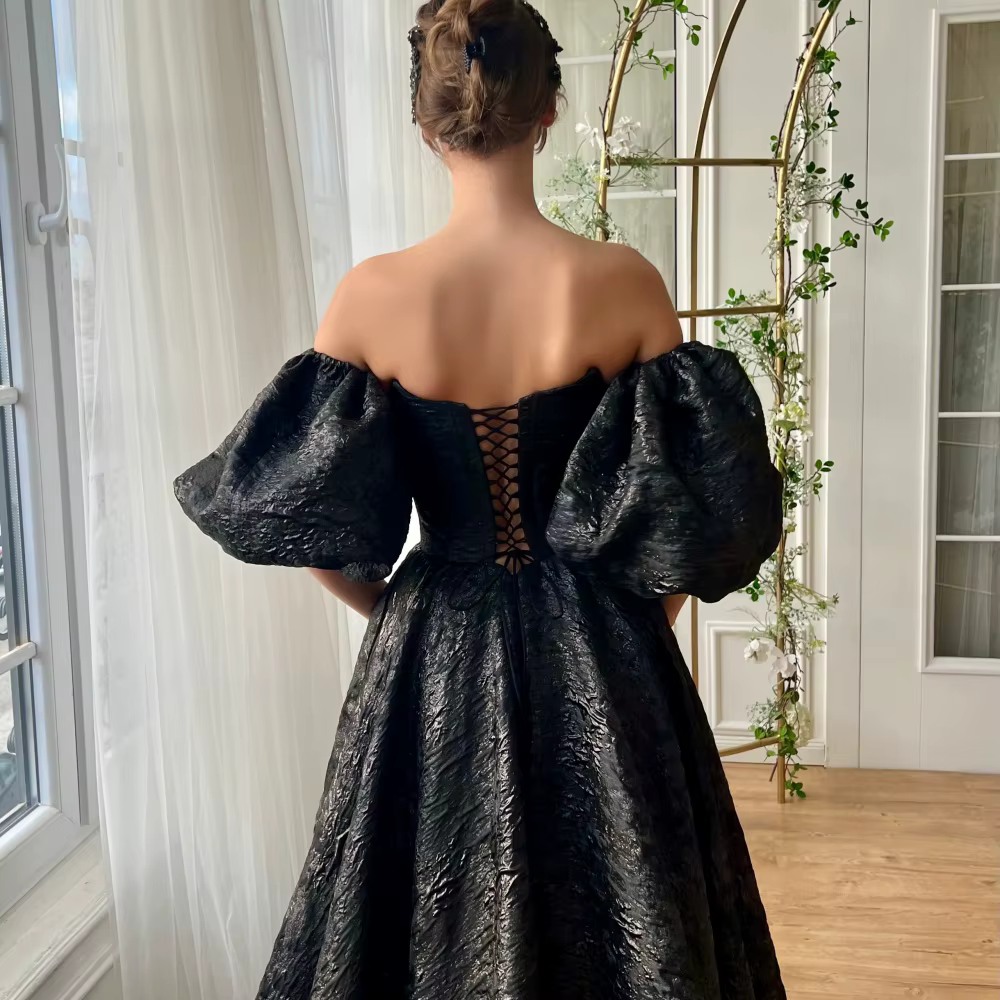 Elegant Puff Sleeve Side Slit Robes Floor-Length A-line Maxi Dress - Image 2