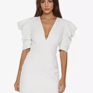 Elegant Puff Sleeve V-neck Open Back Bodycon Mini Dress