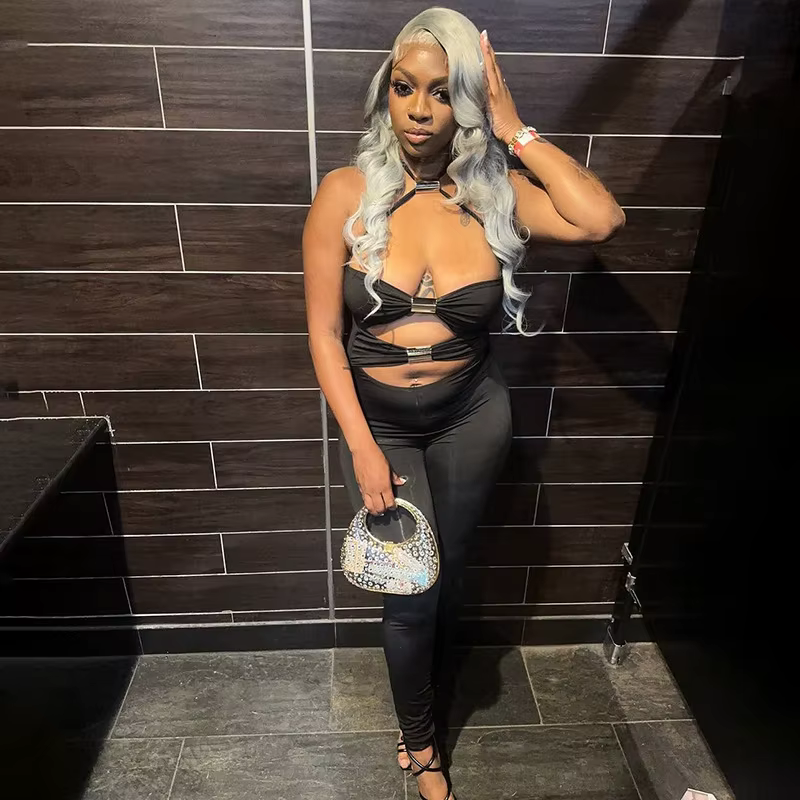 Elegant Solid Halter Off-Shoulder Hollow Out Backless Jumpsuits - Image 6