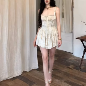 Elegant Square Collar Satin Floral Lace Regular Fit Mini Dress