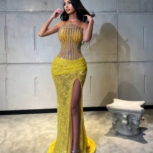 Elegant Strapless Charming Sequined A-line Floor-Length Beaded Party Prom Maxi Dress