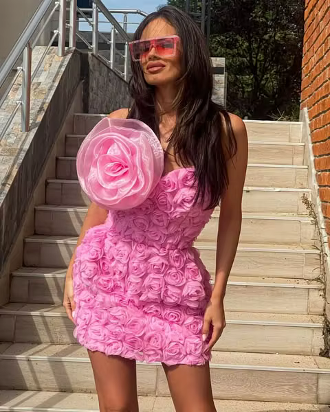 Elegant Sweetheart Neck 3D Flower Birthday Party Mini Dress