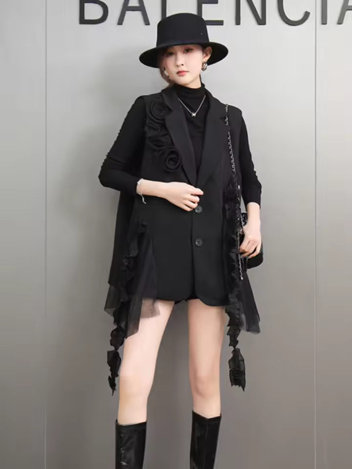 Elegant Turn Down Collar Single Breasted Blazer Dress - Image 3