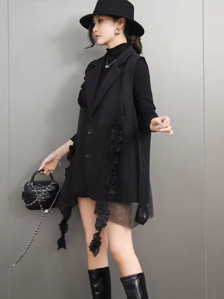 Elegant Turn Down Collar Single Breasted Blazer Dress - Image 4