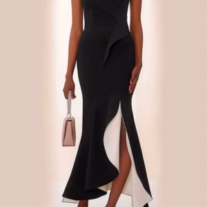 Elegant V-Neck Sleeveless Ruffle Split-Joint Birthday Maxi Dress