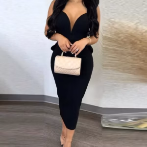 Elegant V-neck Backless Bowknot Ruffles Bodycon Midi Dress