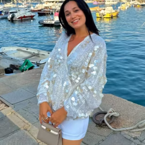 Elegant V-neck Long Sleeve Shining Lace Up Jackets