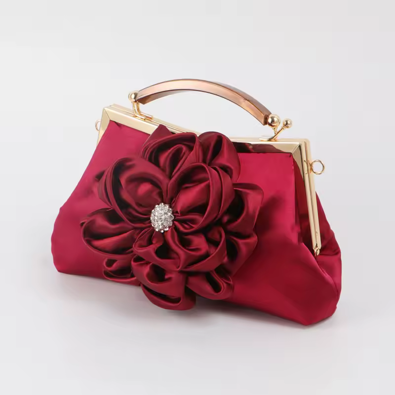 Floral Flower Evening Handbag with Detachable Chain Strap Party Prom Bags - Image 3