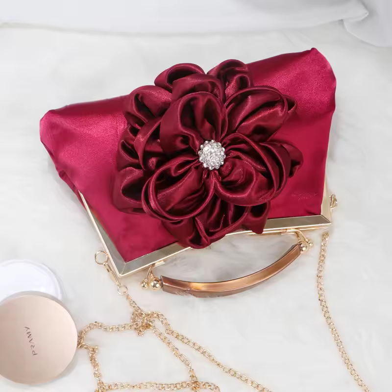 Floral Flower Evening Handbag with Detachable Chain Strap Party Prom Bags - Image 4
