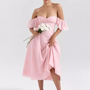 Floral Jacquard With Butterfly Sleeve A-line Midi Party Dress 1 Floral Jacquard With Butterfly Sleeve A-line Midi Party Dress