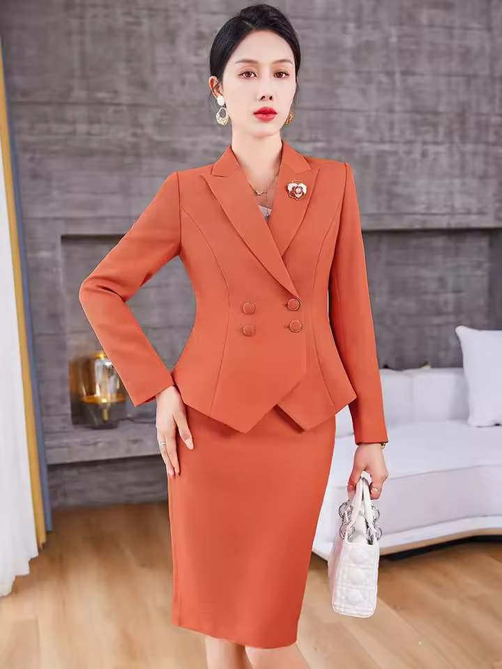 Formal Lantern Sleeve Blazer And Skirt 2 Piece Suit