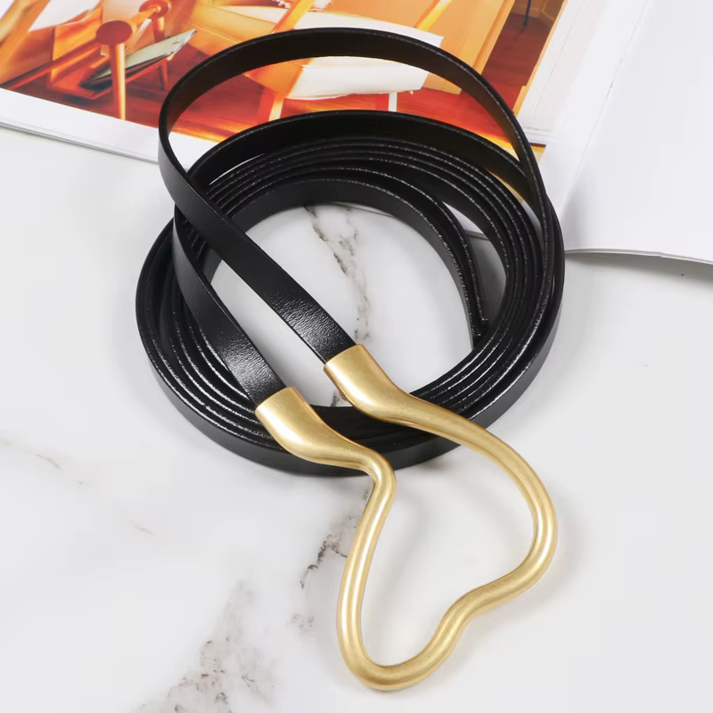 Genuine Cowskin Leather Skinny Thin Waist Strap Buckle Dress Belts