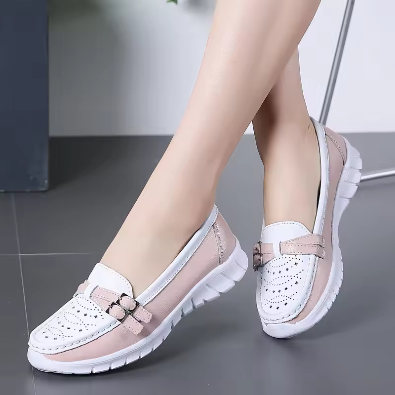 Genuine Leather Moccasin Loafers Slip On Hollow EVA Plus Size Flats Shoes