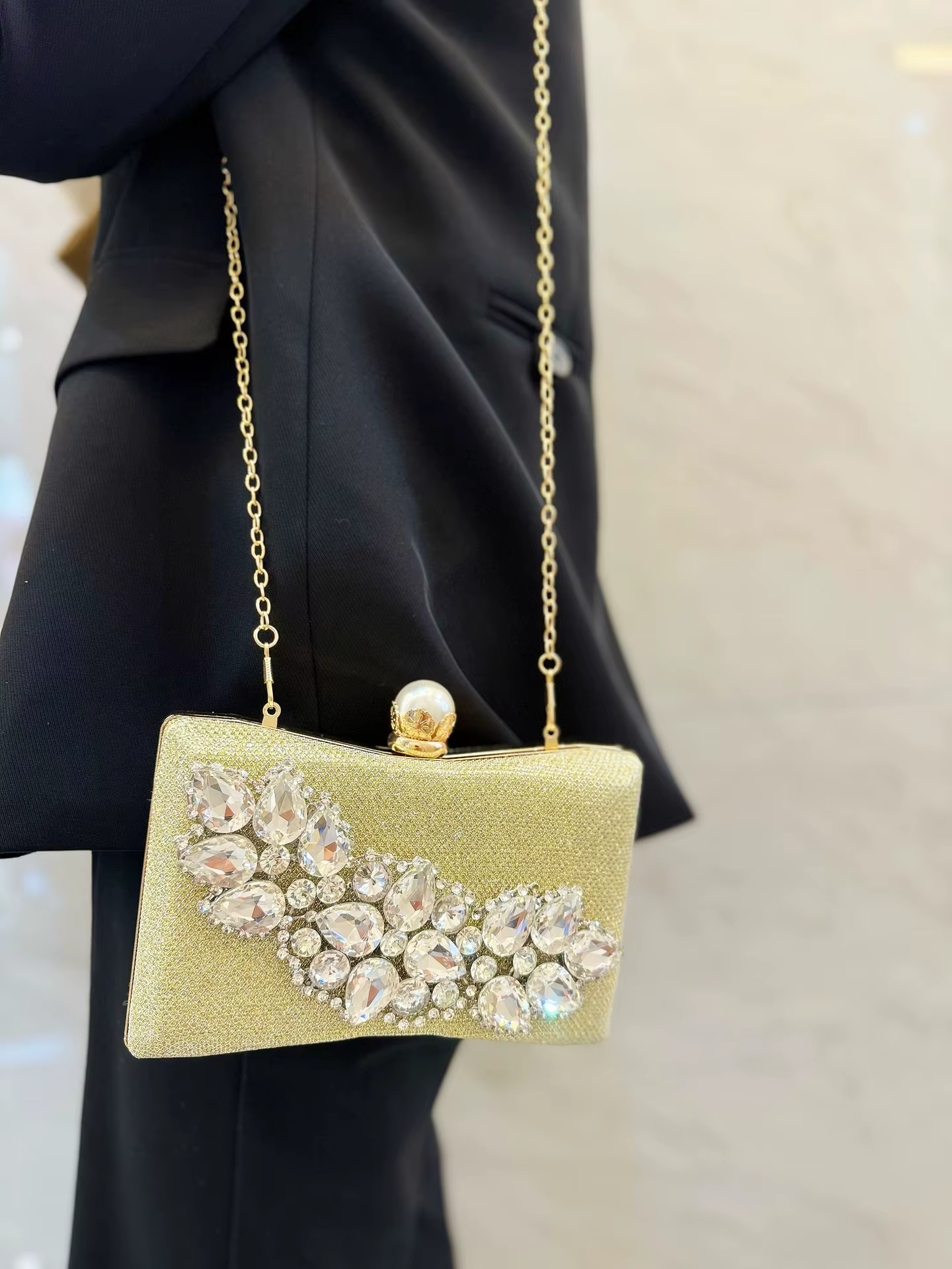 Glass Rhinestone Birthday Banquet Evening Party Clutch Chain Shoulder Bags