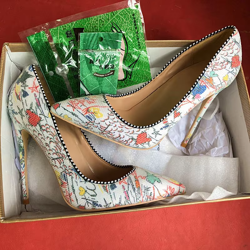 Graffiti Printed Stiletto High Heels Pointed Toe Slip On Shallow Pumps Wedding Shoes - Image 9