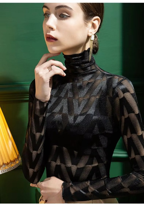 See Through Fashion Brushed Lace Shirt Long Sleeved T-shirt - Image 7