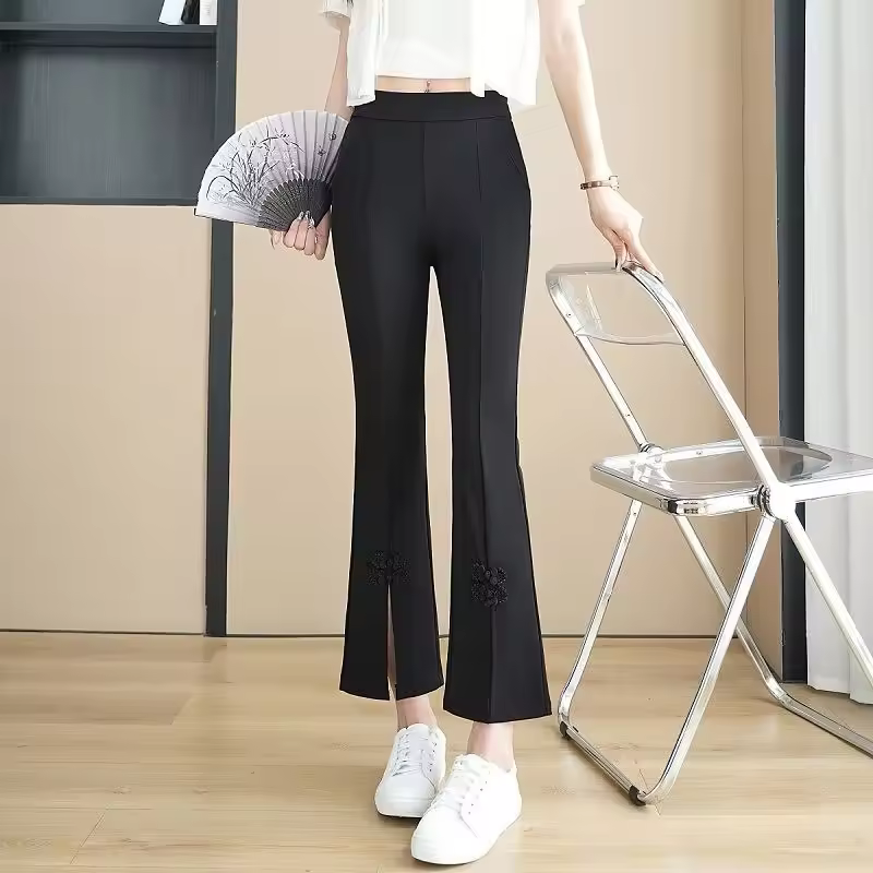 High Waist Drape Split Design Disc Buckle Bell-bottoms Sweatpants