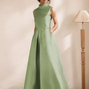 Jewel Neck Sleeveless A-Line Sash Floor-Length Guest Bridal Mother Dresses For Wedding