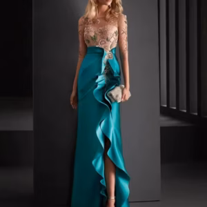 Lace Appliques O-Neck Robe Formal Party Floor Length Ball Gown