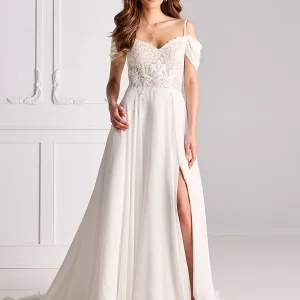 Lace Sweetheart Neck Short Sleeves With Train Chiffon Bridal Wedding Dresses