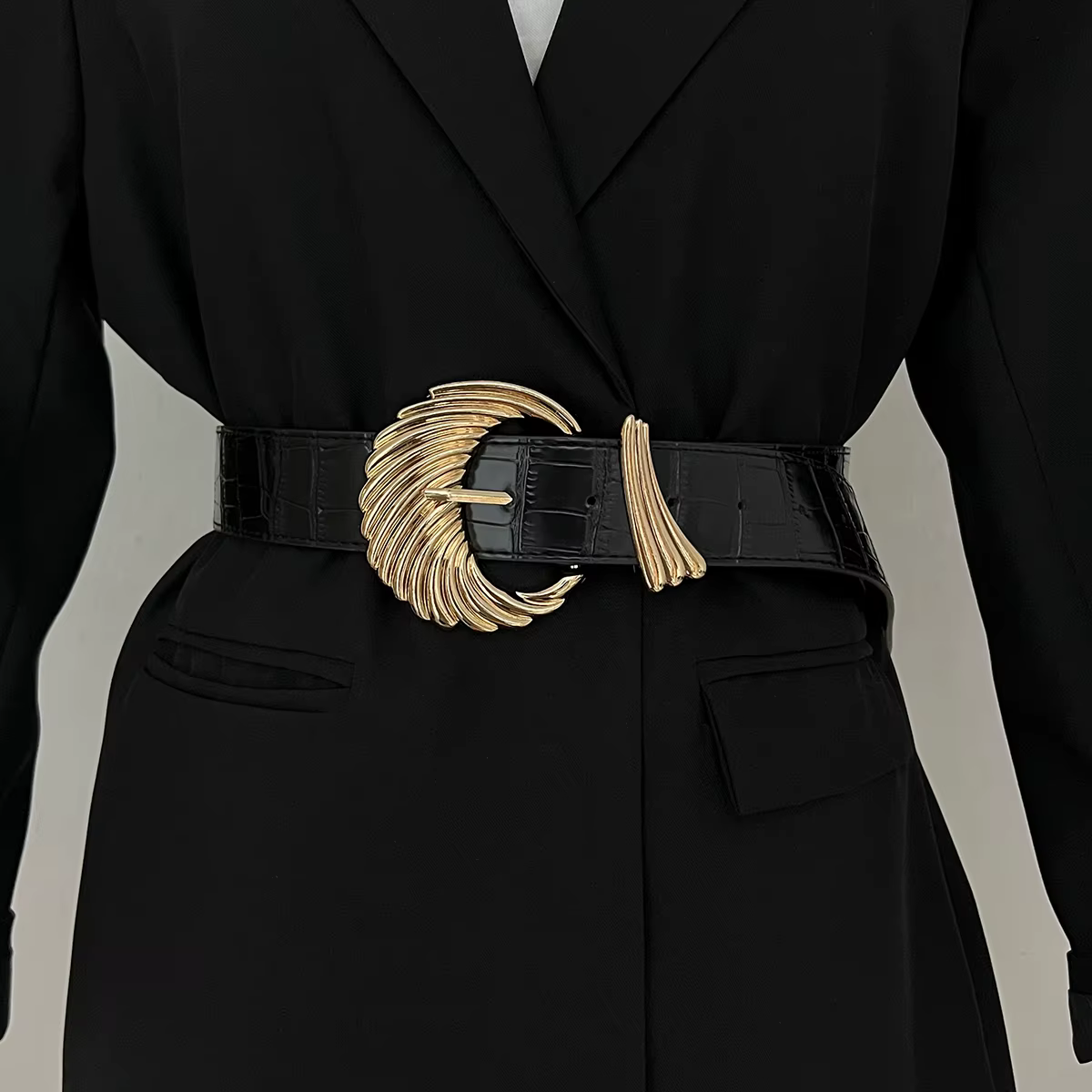 PU Leather Solid Gold Buckle Wide Corset Jeans Belts