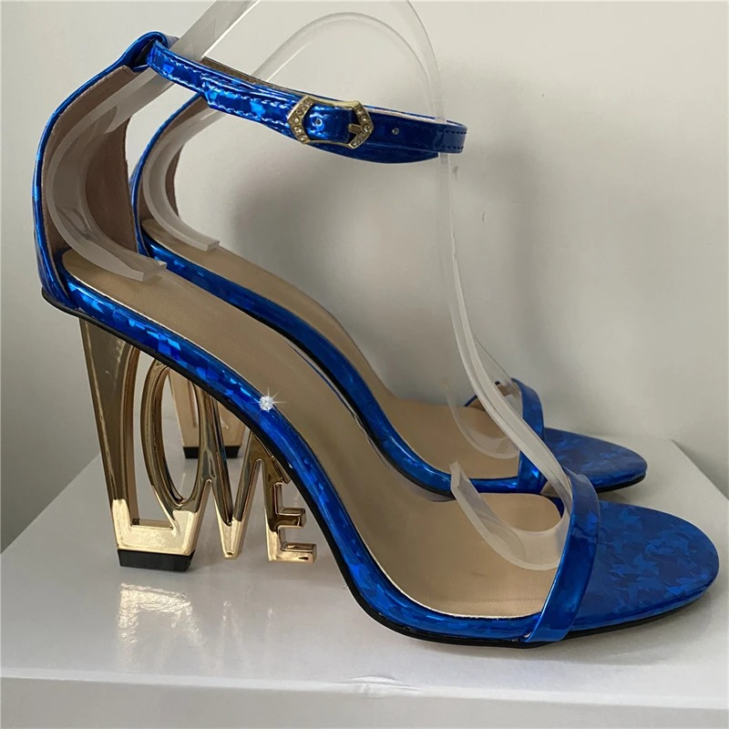 Letter-Love One-strap Fretwork Party Strange High Heels Gladiator Sandals - Image 2