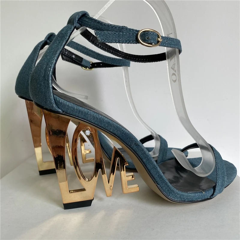 Letter-Love One-strap Fretwork Party Strange High Heels Gladiator Sandals - Image 5