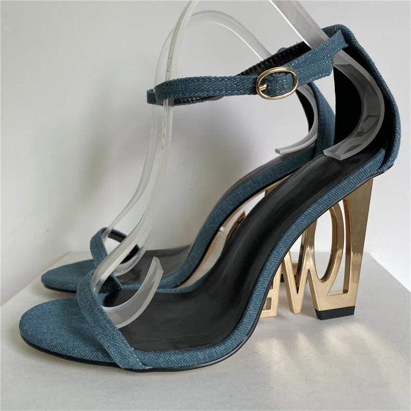 Letter-Love One-strap Fretwork Party Strange High Heels Gladiator Sandals - Image 4