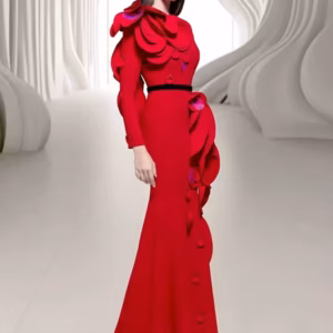 Elegant Pullover Long Sleeve Petal Appliques Formal Maxi Dress