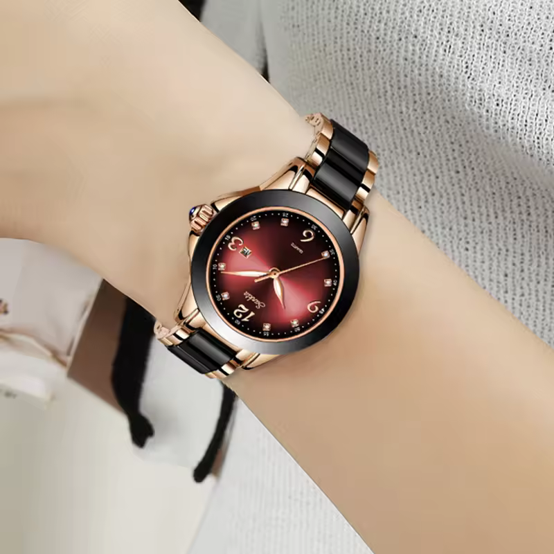 Luminous Hands Date Ceramics Strap Quartz Bracelet Wrist Watches