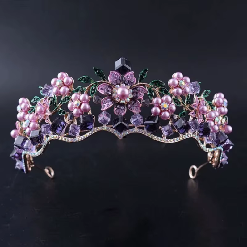 Luxury Baroque Crystal Tiara Magnificent Rhinestone Diadem for Bride Pearl Bridal Crown